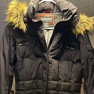 Sunice Women's Quilted 3/4 Coat With Removable Faux Fur Ruff